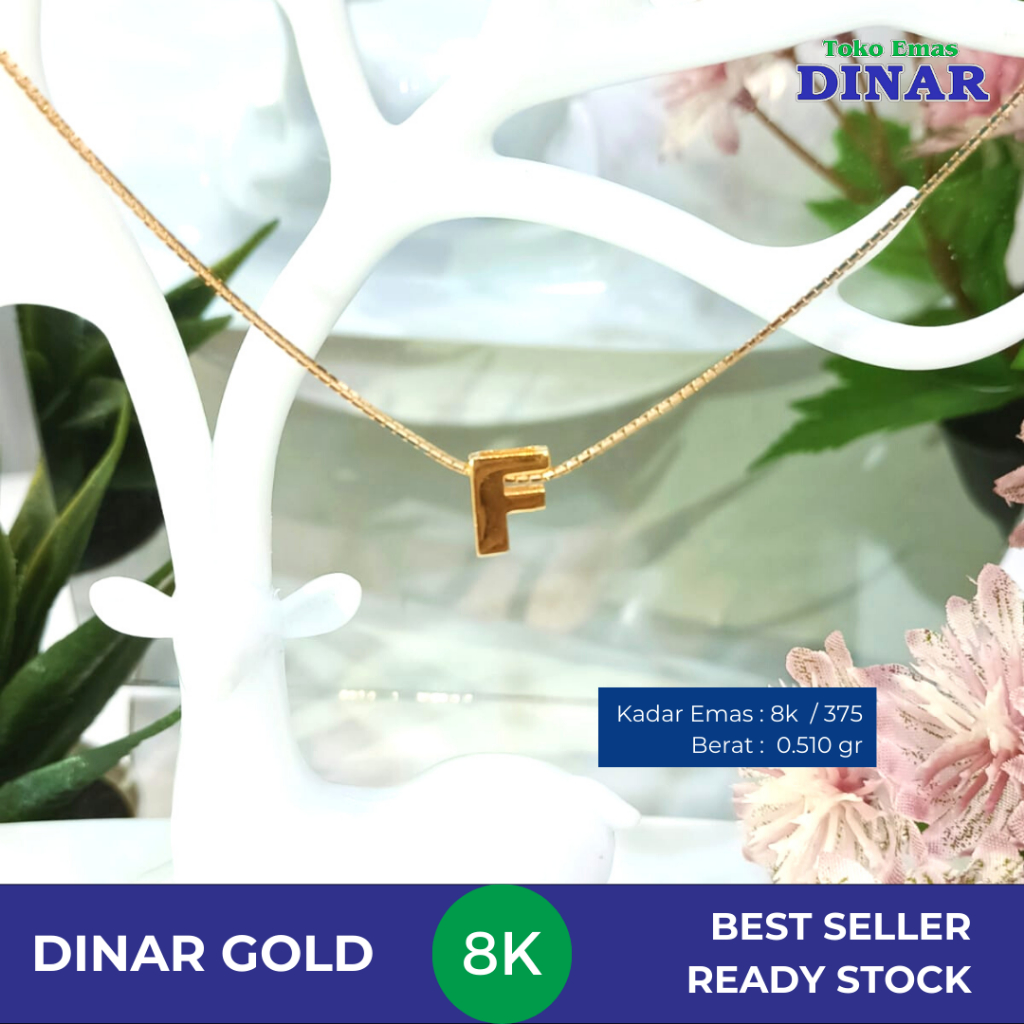 LIONTIN HURUF F MDL SLP - EMAS MUDA - KADAR 8K/375