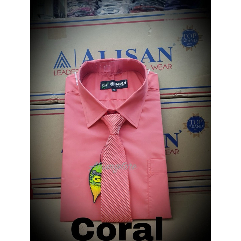KEMEJA PRIA GREENFALO - KEMEJA POLOS LENGAN PANJANG PRIA WARNA CORAL