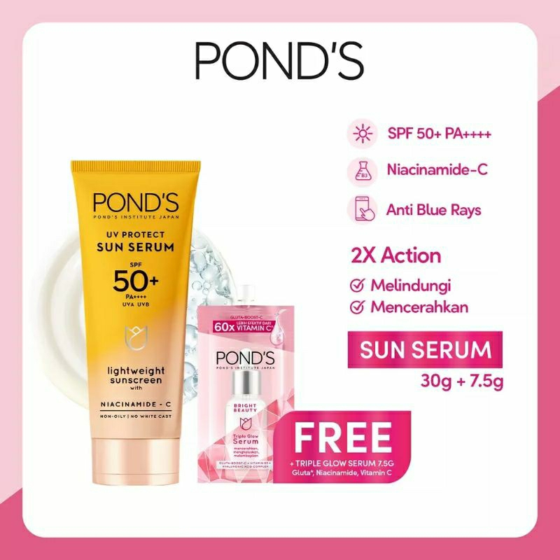 [Promo] Ponds Sun Serum SPF 50PA++++ Free Ponds Triple Glow Serum