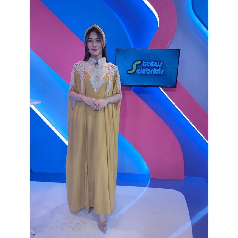Isyana Kaftan Gamis Wanita Muslim Lebaran Kondangan Pesta Premium Terbaru Mewah Simple Elegan Ceruty