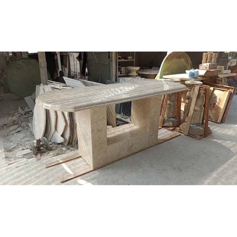 Meja Makan Marmer Oval Kaki U