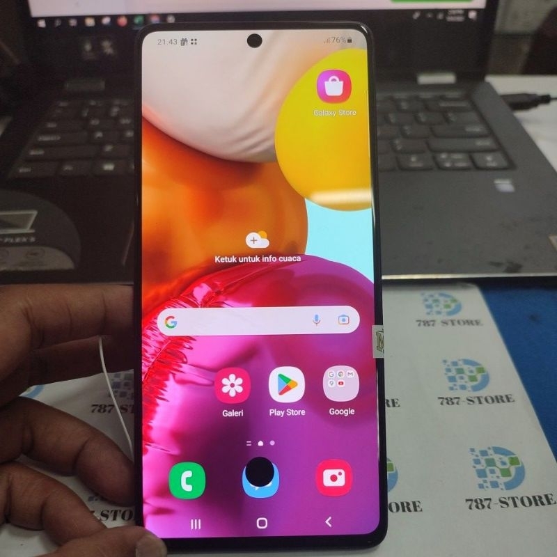 LCD FULLSET FRAME SAMSUNG A71 A715F ORIGINAL BEKAS MINUS TOMPEL