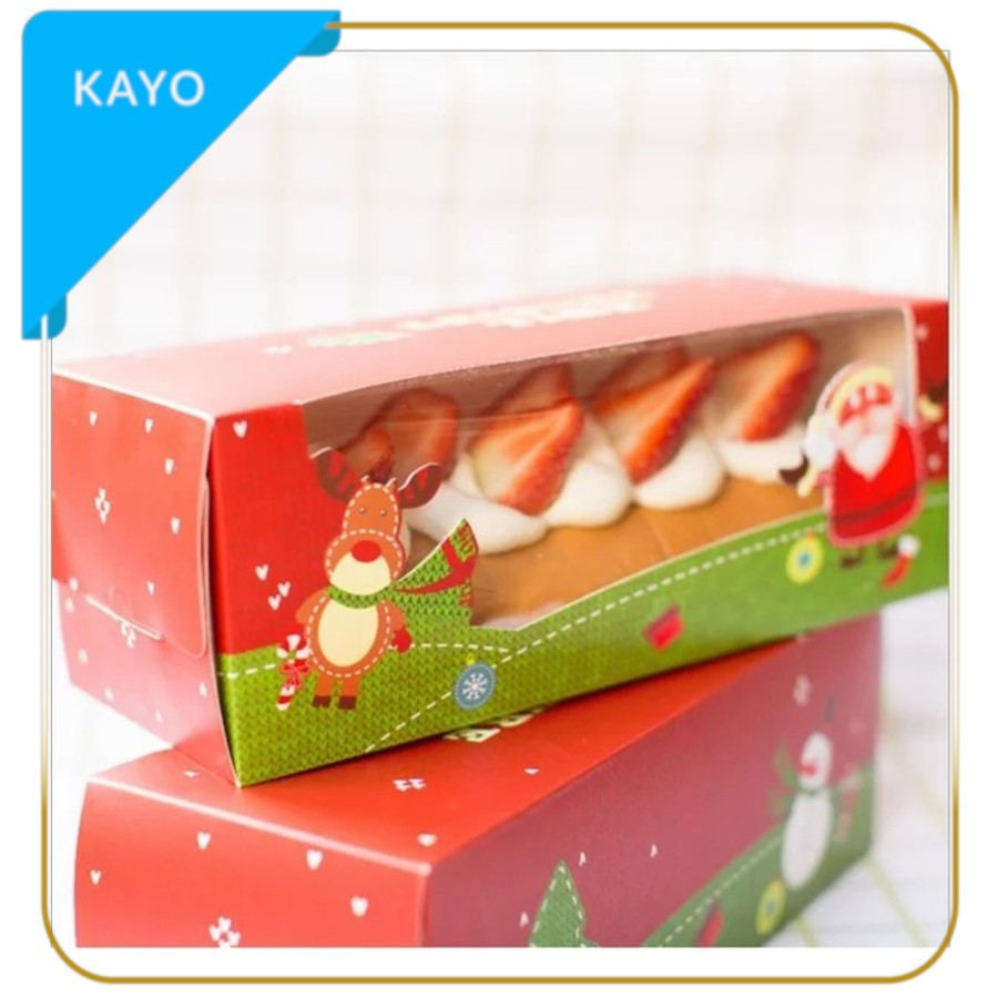 

dus bolu gulung natal box panjang motif christmas gift box cookies