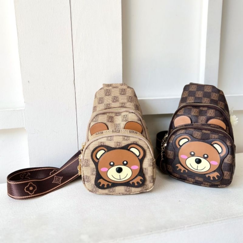 Tas selempang waistbag beibaobao bear coklat nude bei bao bao