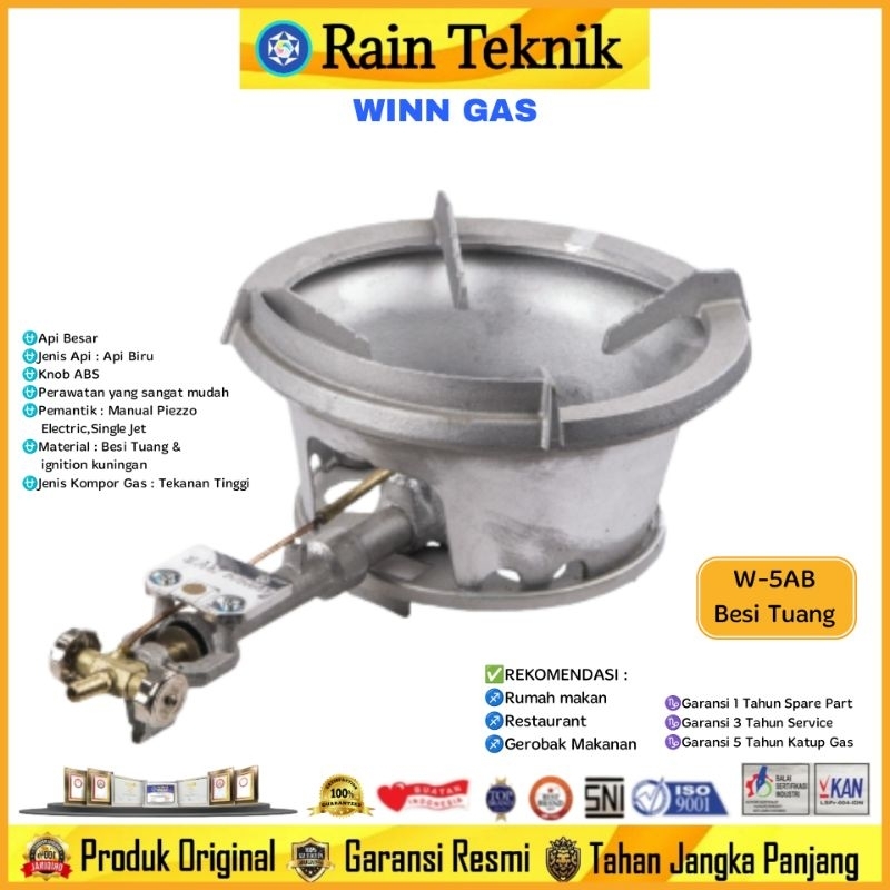 Kompor Gas Komersil 1 Tungku Winn Gas W-5B Stainless Tekanan Tinggi Api Besar + Manual / Kompor Gas 