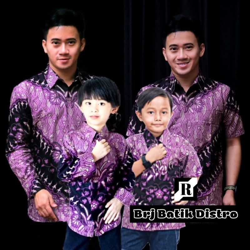 BATIK COUPLE AYAH ANAK LENGAN PENDEK, BAJU BATIK PRIA KERIS UNGU, BAJU ANAK COWOK COUPLE AYAH, BAJU 