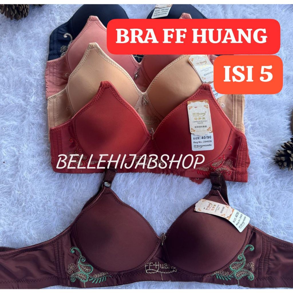 (5 PCS) BRA FF HUANG POLOS BORDIR BAWAH KAIT 3 CUP B BELLEHIJABSHOP CUCI GUDANG BRA BH WANITA FF HUA