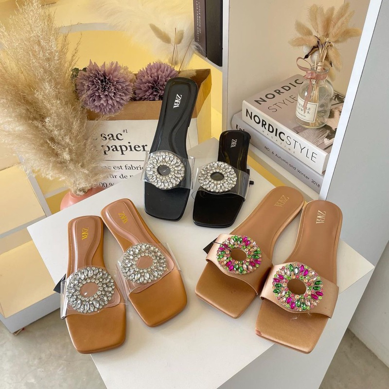 ZR Embellished Vinyl Flat Sandals