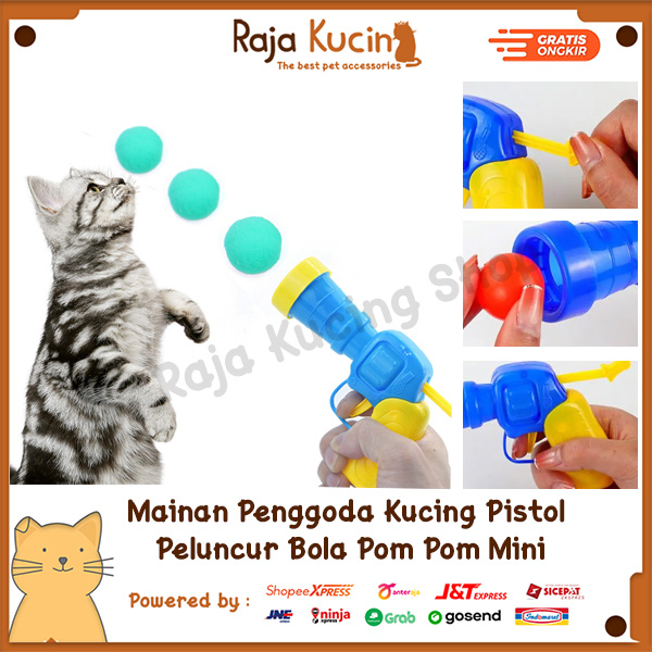 Mainan Penggoda Kucing Pistol Peluncur Bola Pom Pom Mini