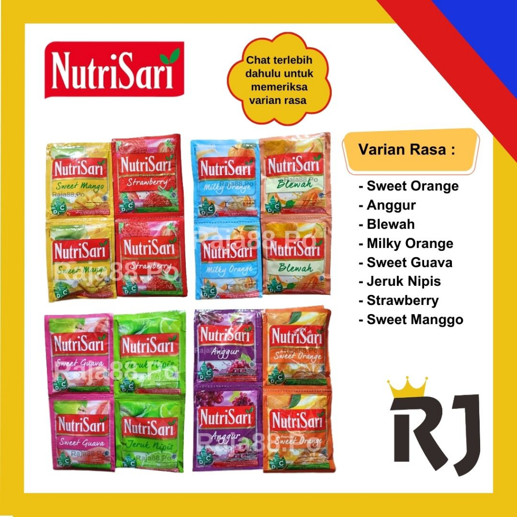 

Nutrisari Renteng isi 10 Sachet @11 gram Rasa Jeruk/ Mangga/ Anggur/ Strawberry/ Jambu/ Blewah