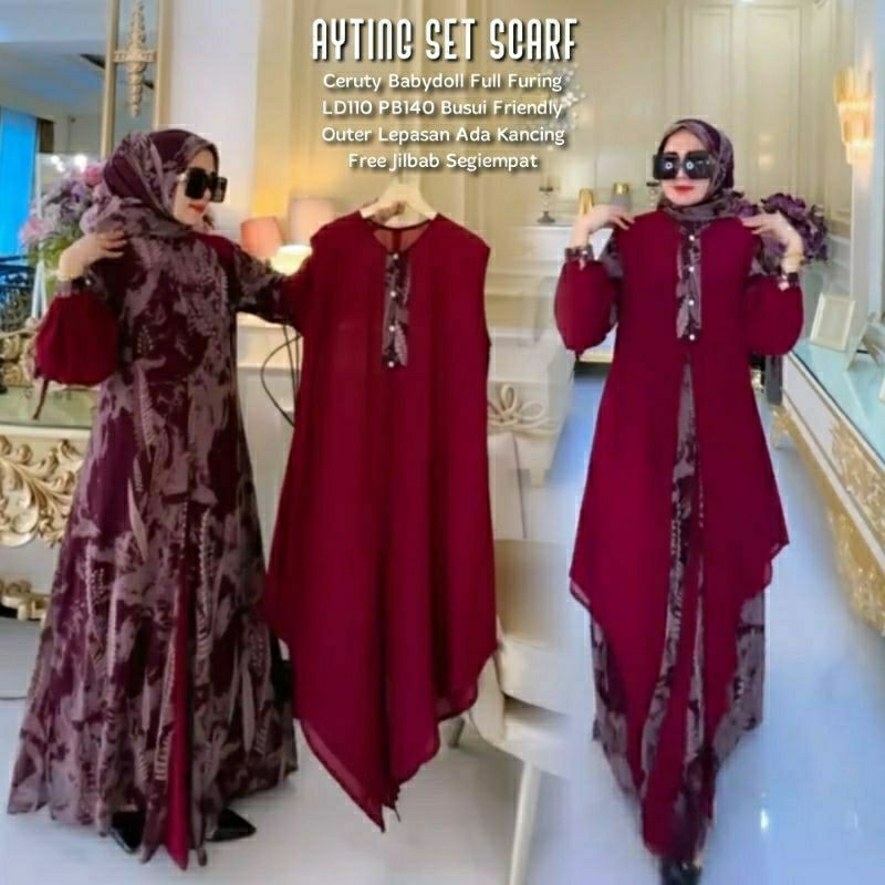 GAMIS PESTA MEWAH ELEGAN AYTING SET SCARF / GROSIR BUSANA SURABAYA  / TERMURAH / TERLARIS / COD BAYA