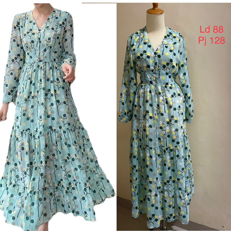 Maxi long dress green floral dress busui hijab friendly