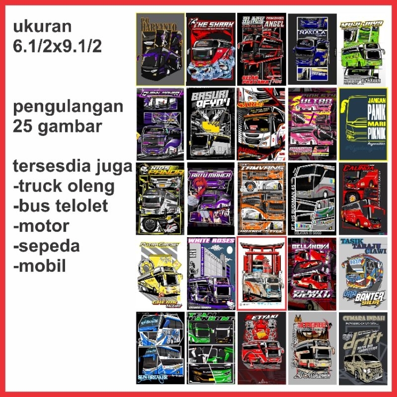 

STIKER LEMBARAN A3+ 25 GAMBAR TRUK OLENG BUS BIS BASUARI TELOLET MOTOR cocok dijual kembali mainan anak belum cutting