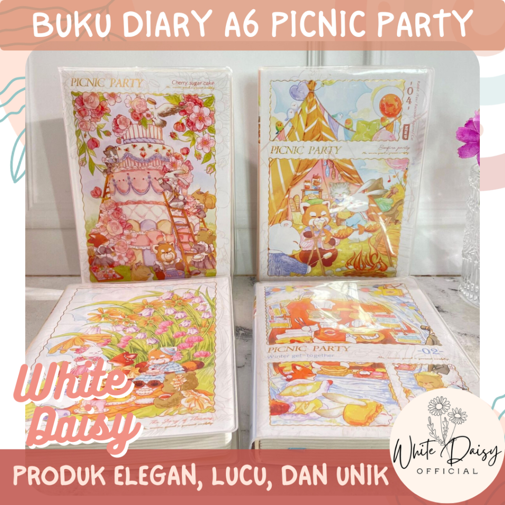 

Buku diary A6 picnic party kertas full color lembar berwarna lucu imut
