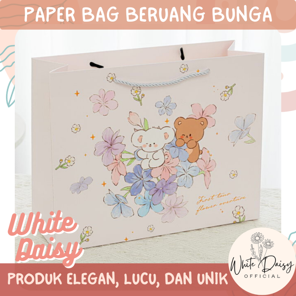

Paper bag beruang bunga premium flower bear lucu imut unik tas hampers