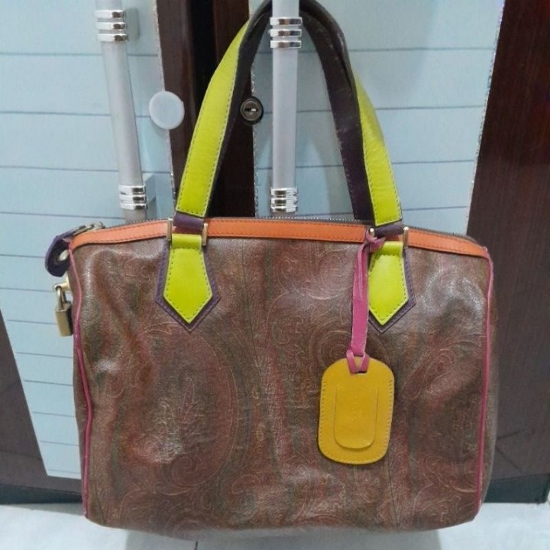 handbag ETRO ori Branded vintage original kulit asli embos ada nomor seri monza bag preloved