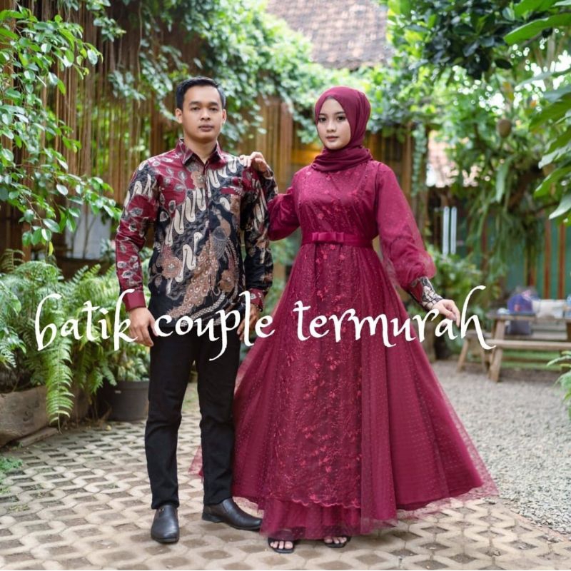 set couple pasangan couple gamis kombinasi batik couple brokat mix batik