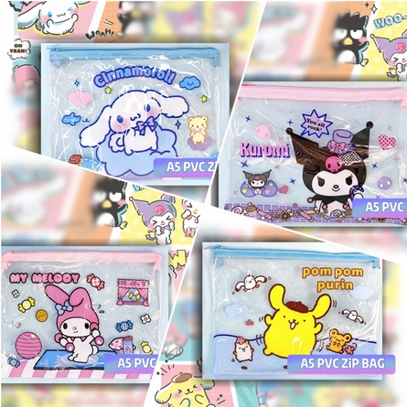 

Sanrio Zipper Bag Kuromi Cinnamoroll Map File Waterproof Transparent PVC Zipper Pouch Document Bag A5 Zipper Bag