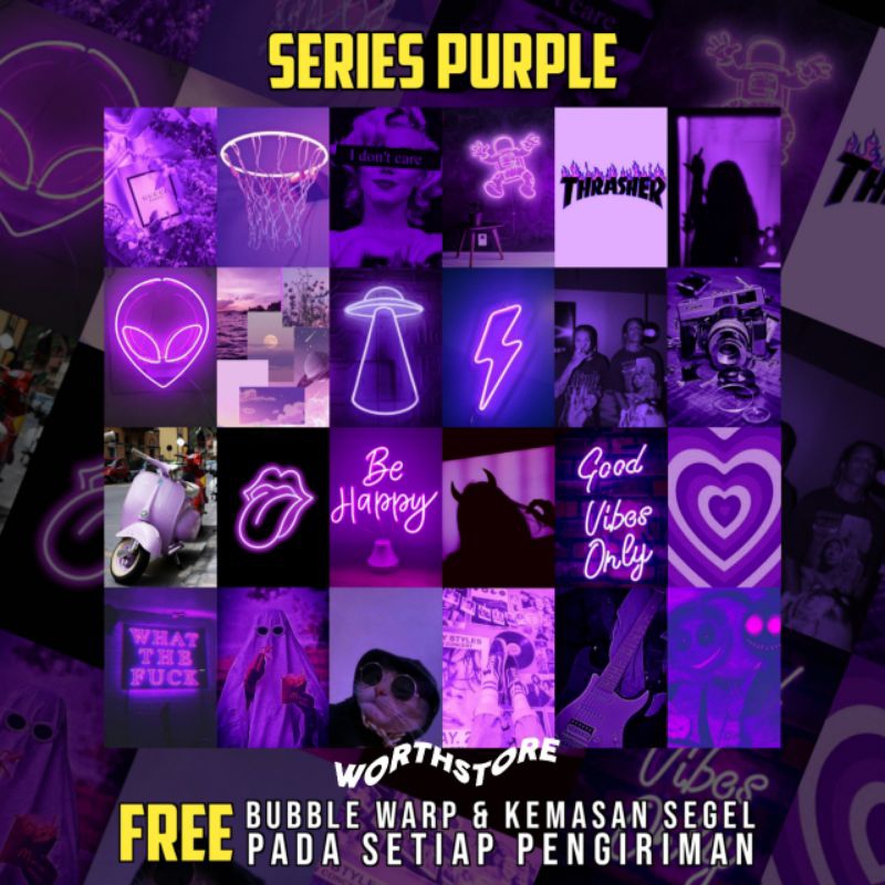 ( 24 PCS ) Poster Aesthetic Purple | Poster Aesthetic | Poster Dinding Aesthetic | Poster Murah | Uk