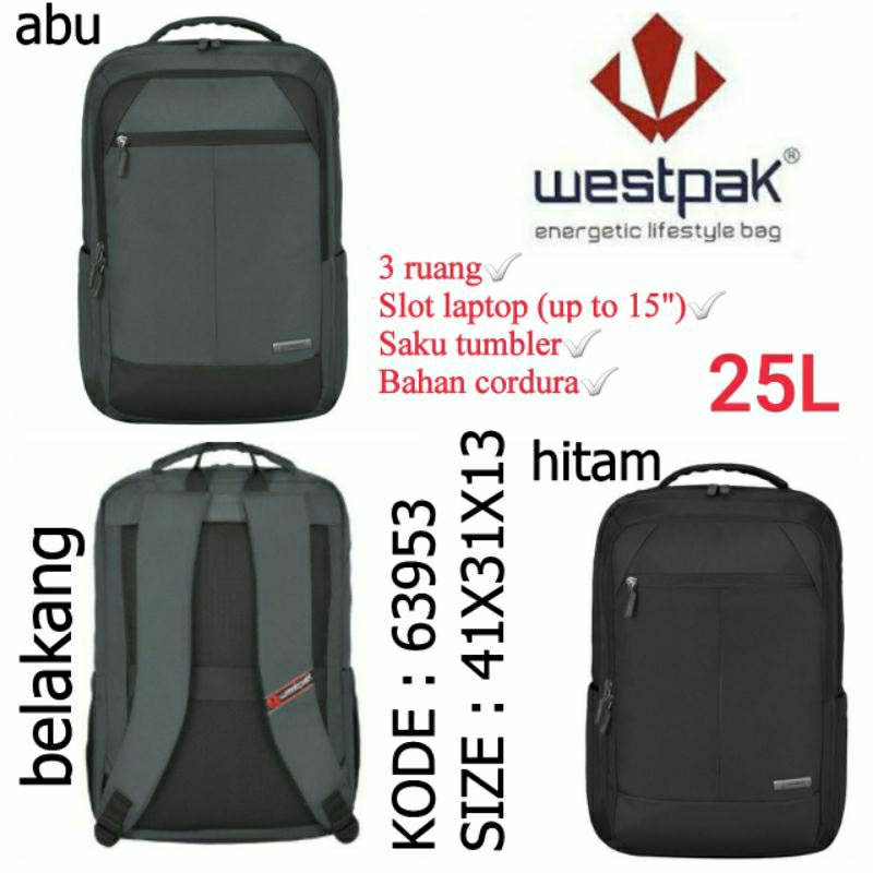 Tas Punggung Ransel Original Westpak 63953 Warna Abu Hitam | Tas Westpak Original Termurah