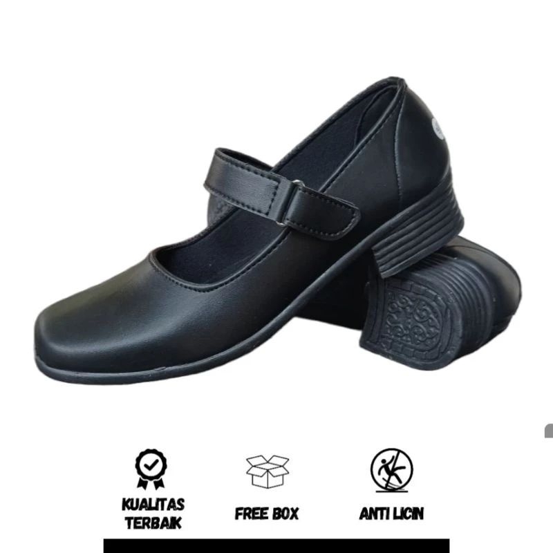PROMO DISKON TERLARIS Sepatu Pantofel Wanita Hak 3 Cm Hitam Sekolah Paskibra Kantor COD