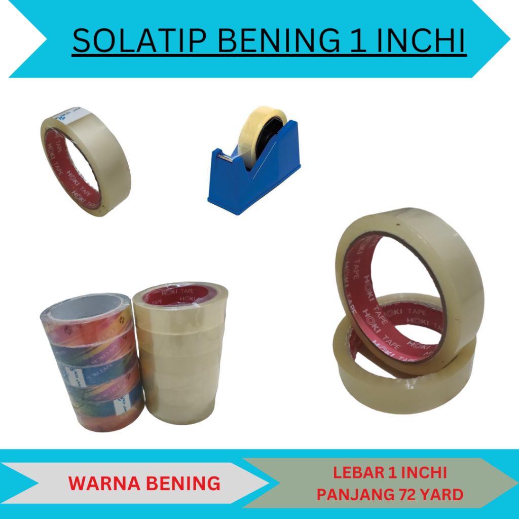 

Solasi Bening 1 Inci (1dus=144pcs) , Double Tape, Lakban Perekat, Selotip
