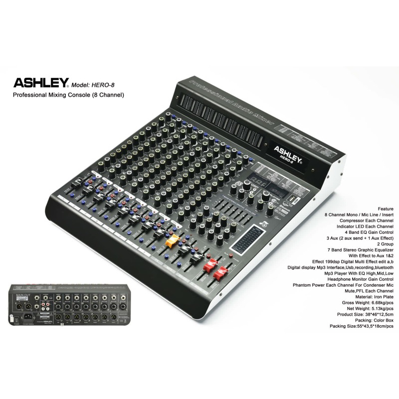 mixer audio ashley hero8 hero 8 8 channel original garansi Compressor