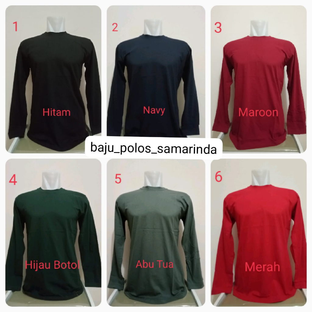 Kaos Polos Panjang Dewasa Cotton Combed 30S Premium (NO. 1-12)