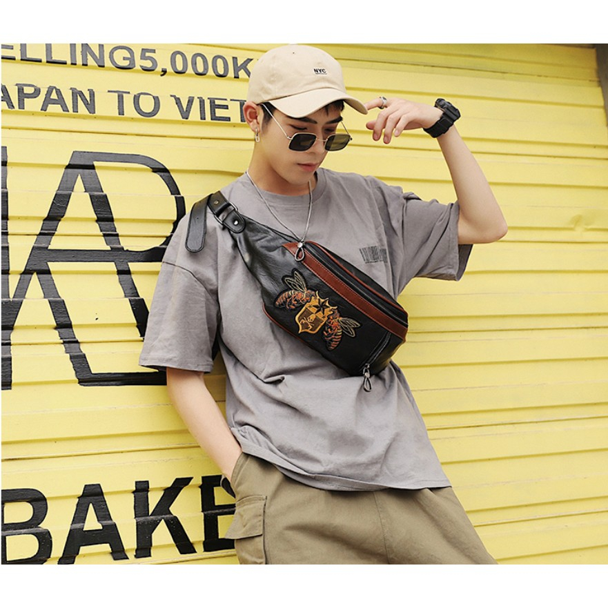 Waist Bag Kulit Pria Import Ori Premium Tas Bahu Tas Selempang Pria keren casual kekinian