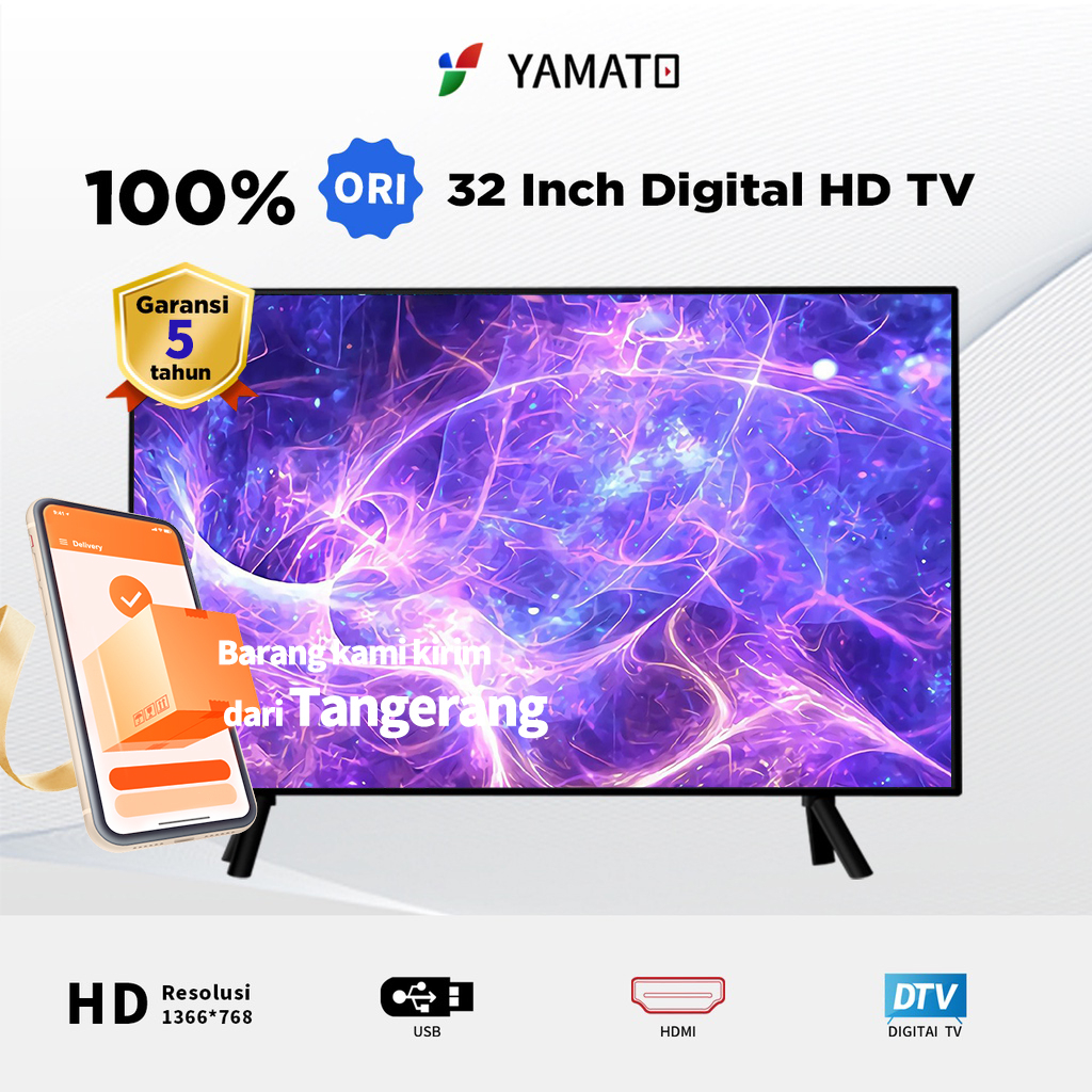 Yamato LED Digital Smart TV 32 inch 100% original HD TV- HDMI/USB/VGA/DVB-T2/AV - Garansi 3 tahun - 