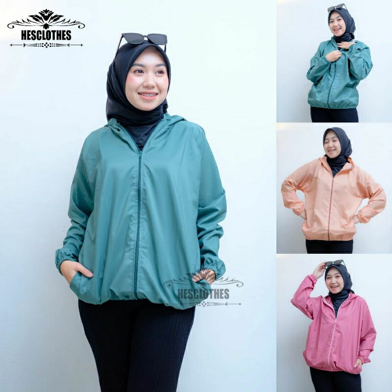 Jaket Olahraga Parasut Polos Pria/ Wanita mirip Uniqlo, UV Protection, Windbreaker, Sauna