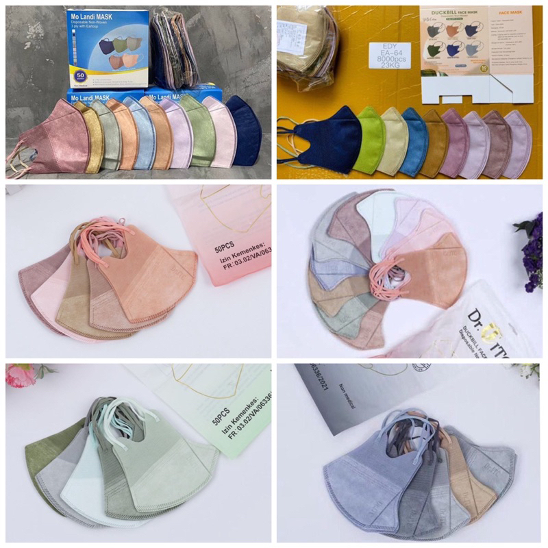 MASKER DUCKBILL EARLOOP/CANTOL NON BOX ALKINDO MOUSON FM YNB JSP (HITAM PUTIH WARNA DAN MIX) 3PLY/4P