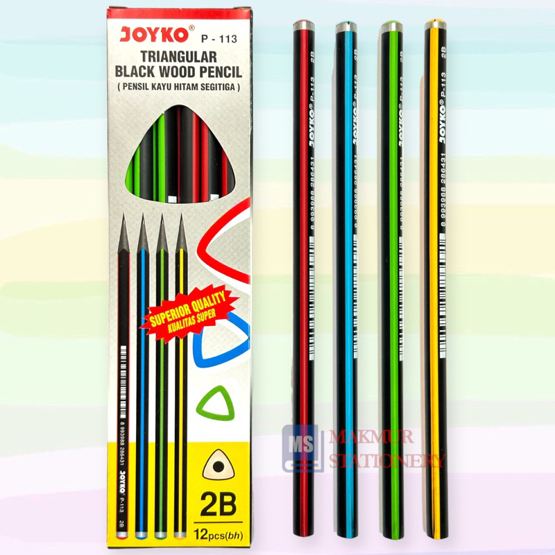 

Pensil 2B Joyko Batang Segitiga Garis Warna Kayu Hitam P-113 (12 Pcs)
