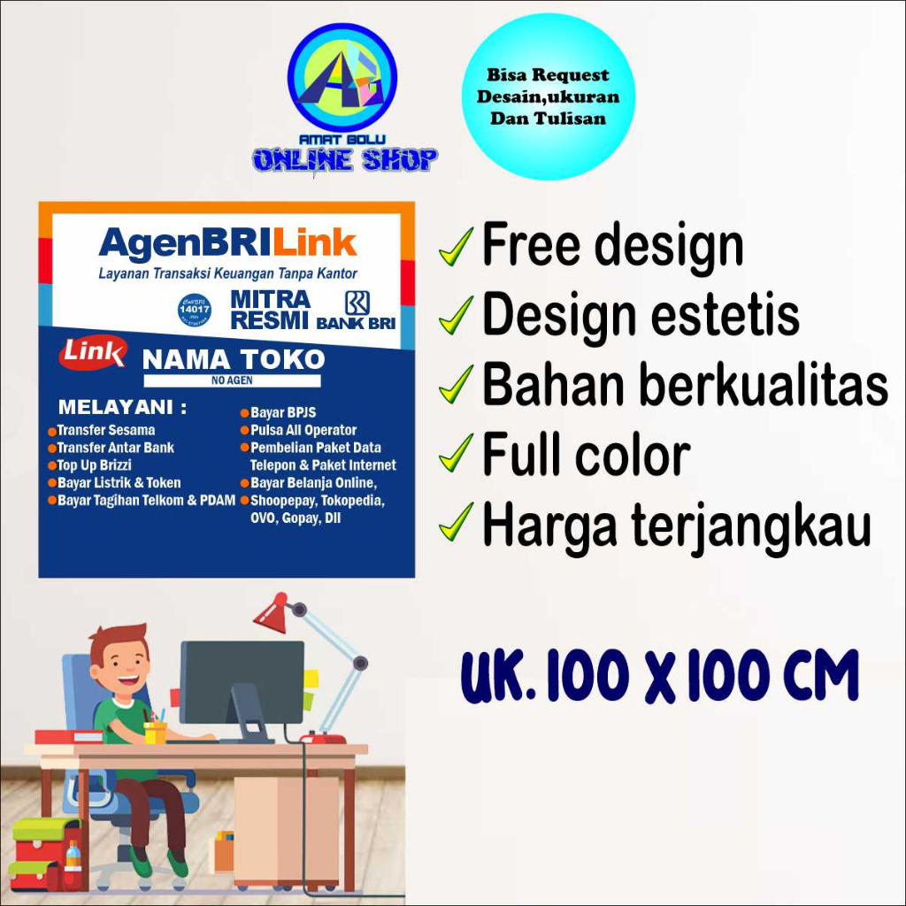 SPANDUK AGEN BRILINK UKURAN 100X100 BISA REQUEST