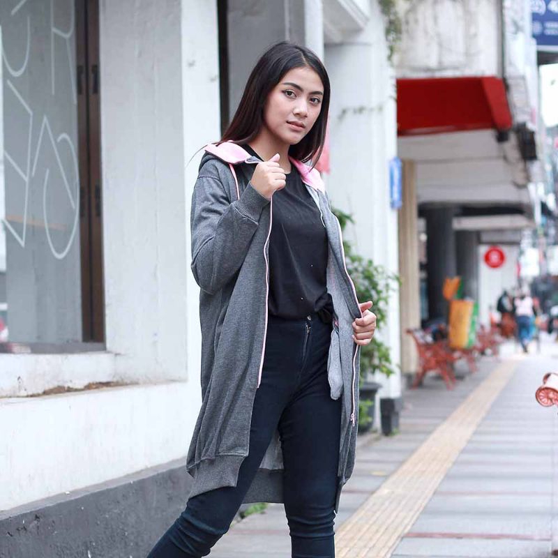 Inficlo Jaket Sweater Wanita Abu-abu