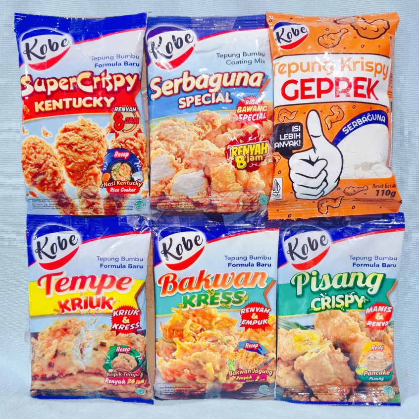 

Kobe Tepung Bumbu Super Crispy Kentucky / Serbaguna Special / Tempe Kriuk / Bakwan Kress / Pisang Crispy / Tepung Krispy Geprek (70 gr)