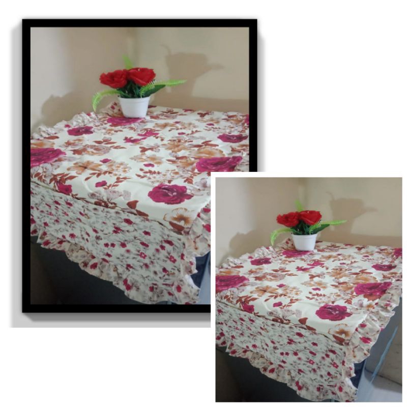 Tutup Kulkas / Taplak Kulkas Renda Motif Shaby Putih