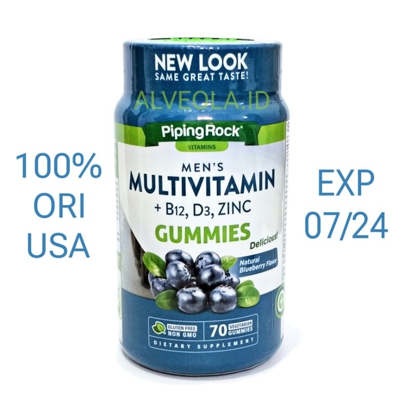 PipingRock Piping Rock Men's Multivitamin +B12 D3 Zinc 70 Vegetarian Gummies Vitamin Laki laki Pria