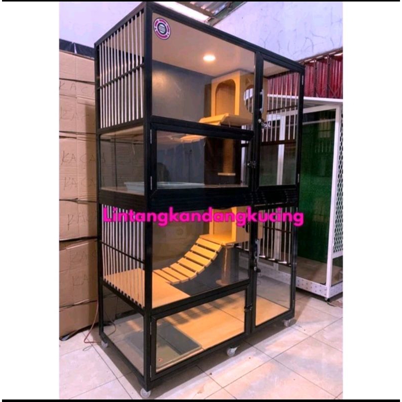 rumah kandang kucing besar tingkat 2 alumunium murah full playground dan lampu