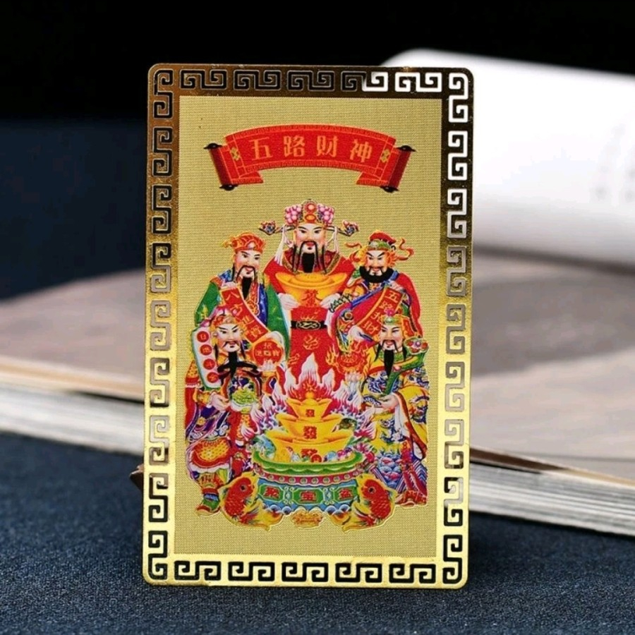 Kartu plat kuningan kui jin hu wu lu cai shen kwan kong dewi kwan im
