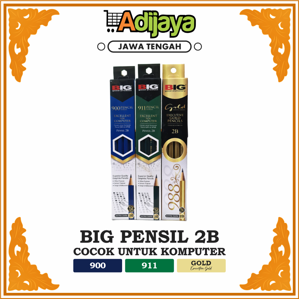 

Pensil 2B BIG Standar Ujian Komputer Gold Lebih Elegan Graphite 1 LUSIN Pencil Extra Dark Tanpa Raut PS-988 PS-900 PS-911 (12 pcs)