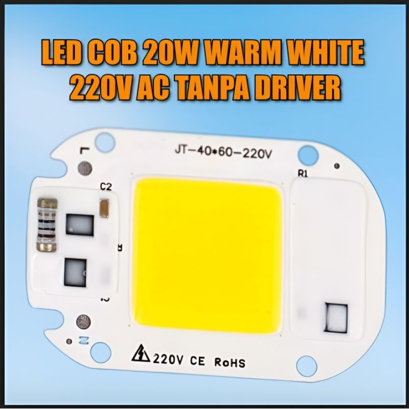 LED HPL 20W WARM WHITE 220V AC listrik PLN Tanpa driver  Suku cadang Lampu sorot LED HPL COB 220Volt
