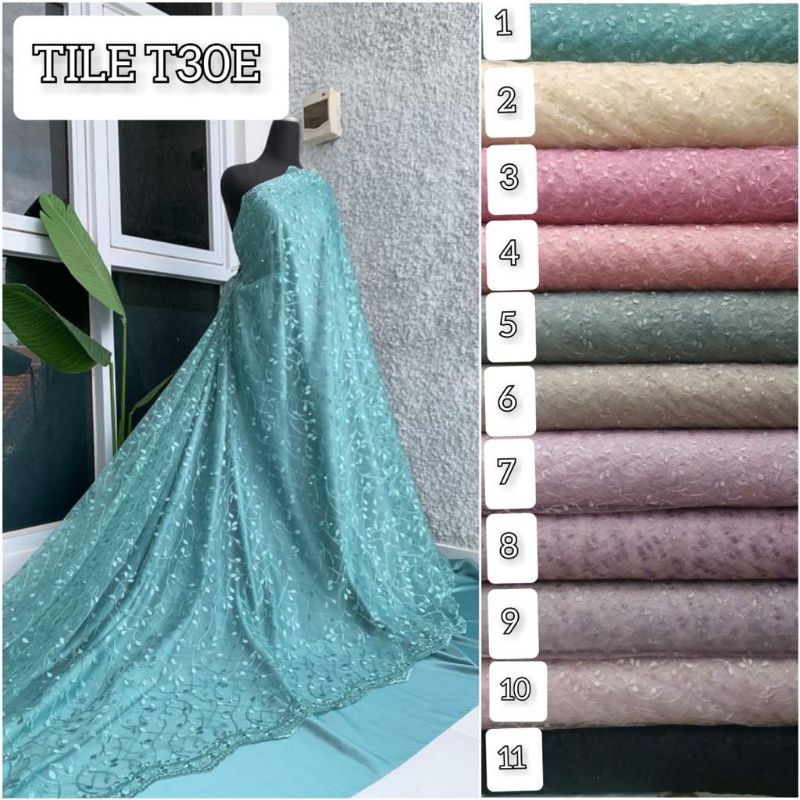 PROMO Termurah Kain Tulle Brokat Mutiara | Harga Per 0,5 meter | Brukat Tile Motif Daun Kecil | Brid