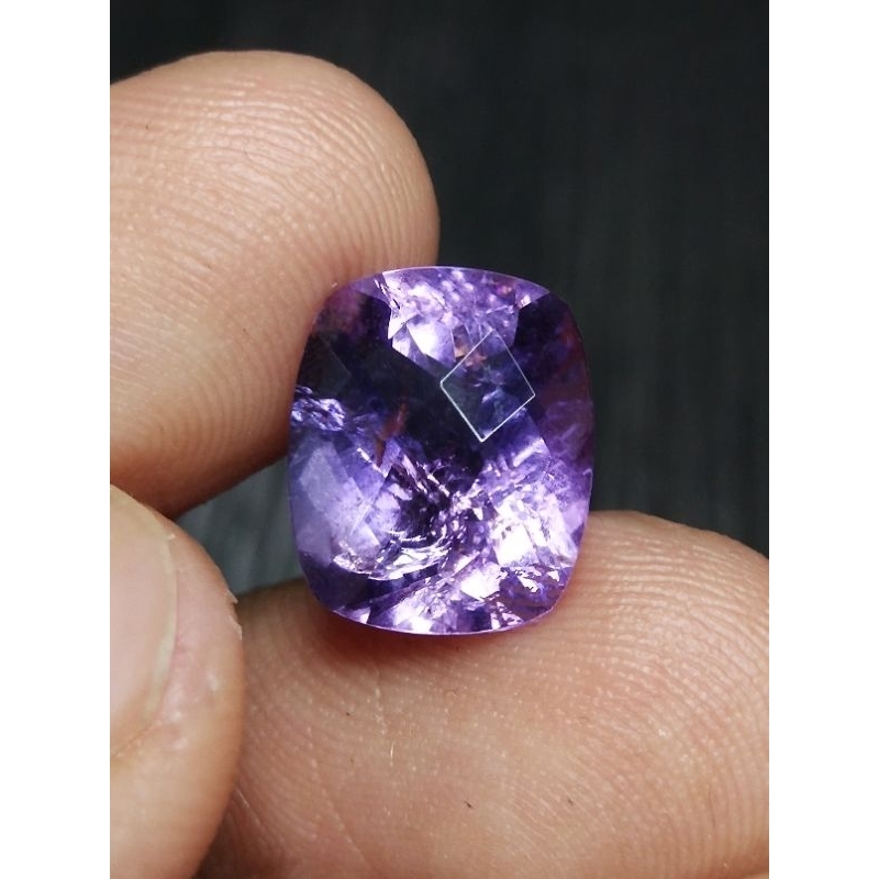 Natural Amethyst 12x10x7 mm 4.7 Ct Kecubung Ungu Purple Cushion Checkerboard Cutting Asli Berserat A