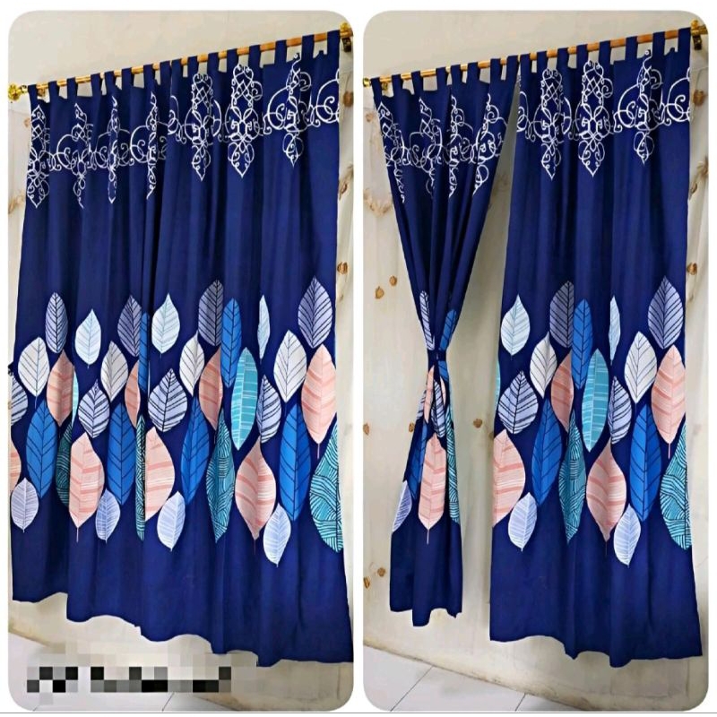 Gorden Jendela Jumbo motif Biru Daun