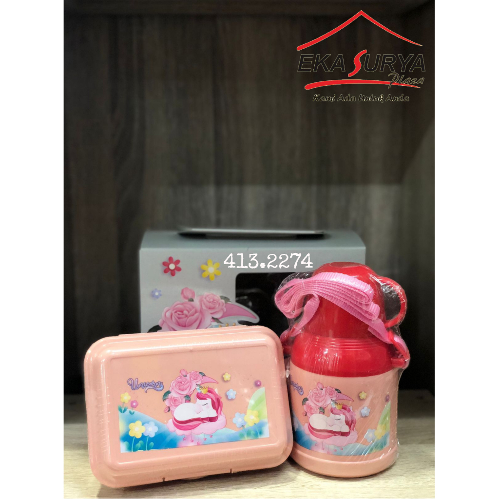 Tempat Makan 1 Set Unicorn Bube/Tempat Makan Unicorn Technoplast/Tempat Makan & Botol Minum/Unicorn 