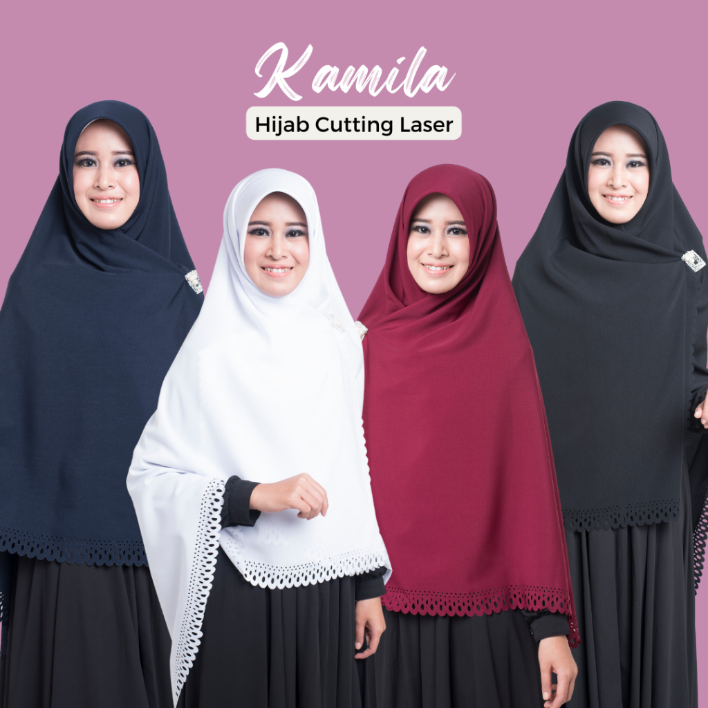 Jilbab/Hijab/Kerudung Jilbab Segi Empat Syari Lasercut 130x130 cm Wolfis Kamila Putih