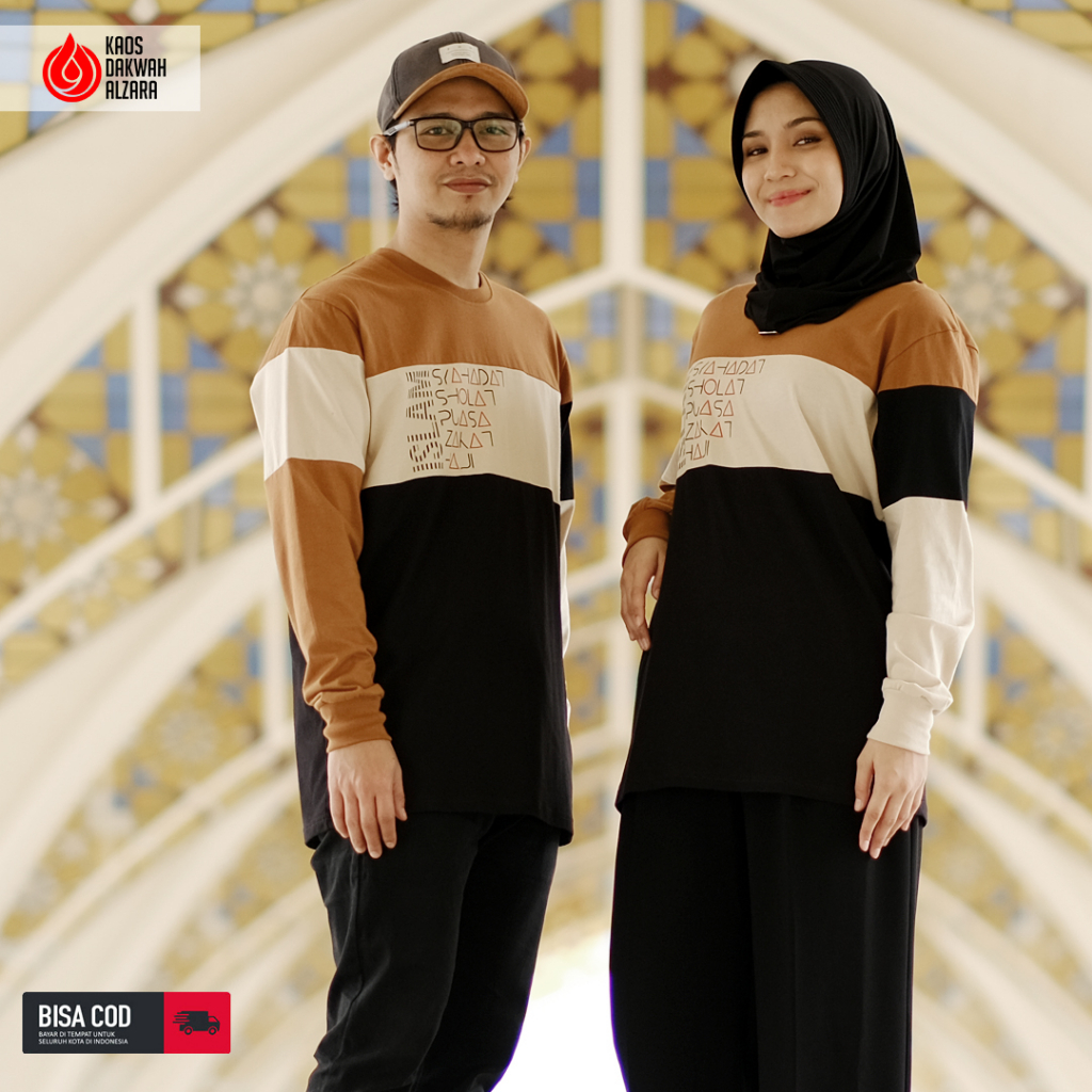 Baju Kaos Dakwah Alzara Pria Dewasa Couple Wanita Muslim Premium Hitam Coklat ISLAM 02