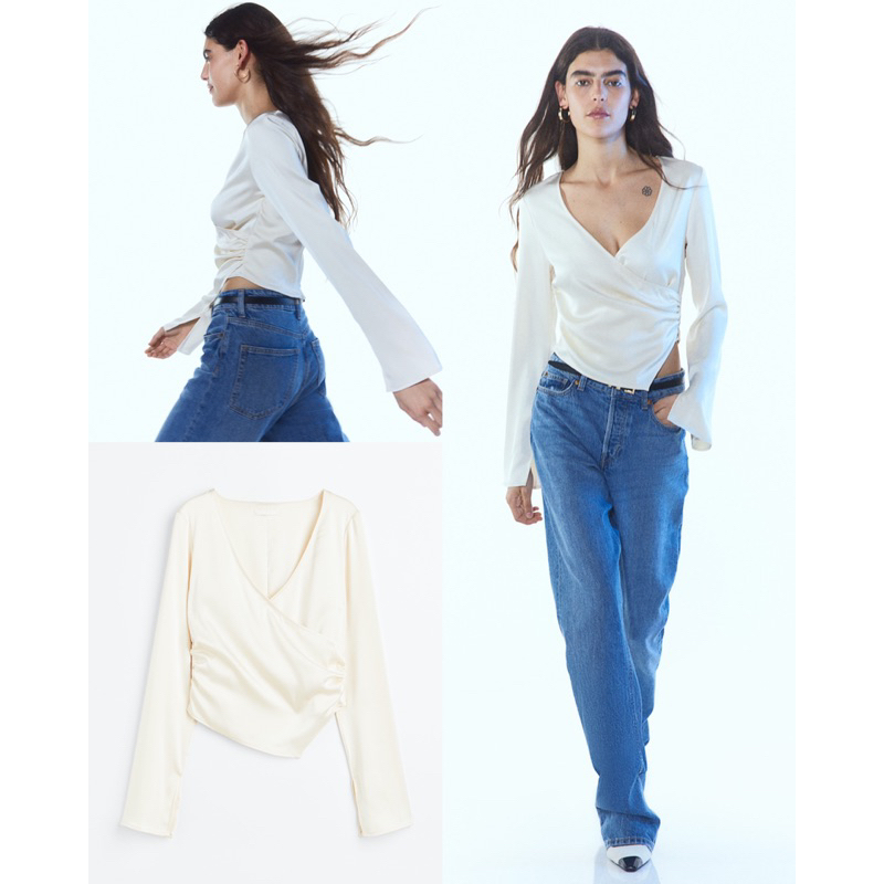 HM Satin Wrap Blouse Wanita Atasan