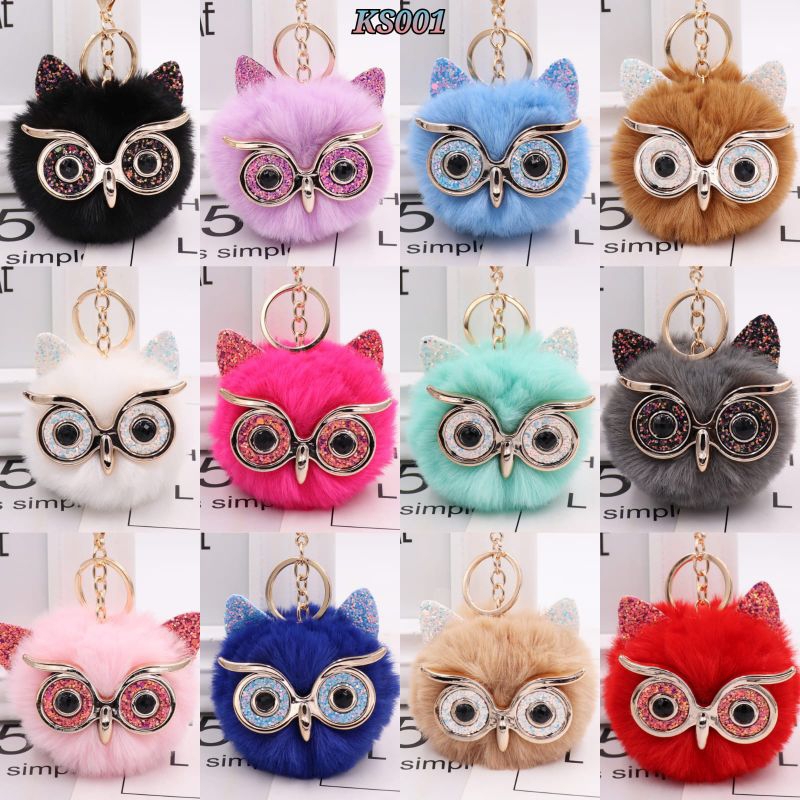 Gantungan Kunci Pom Pom Owl Glasses Keychain KS001 KS
